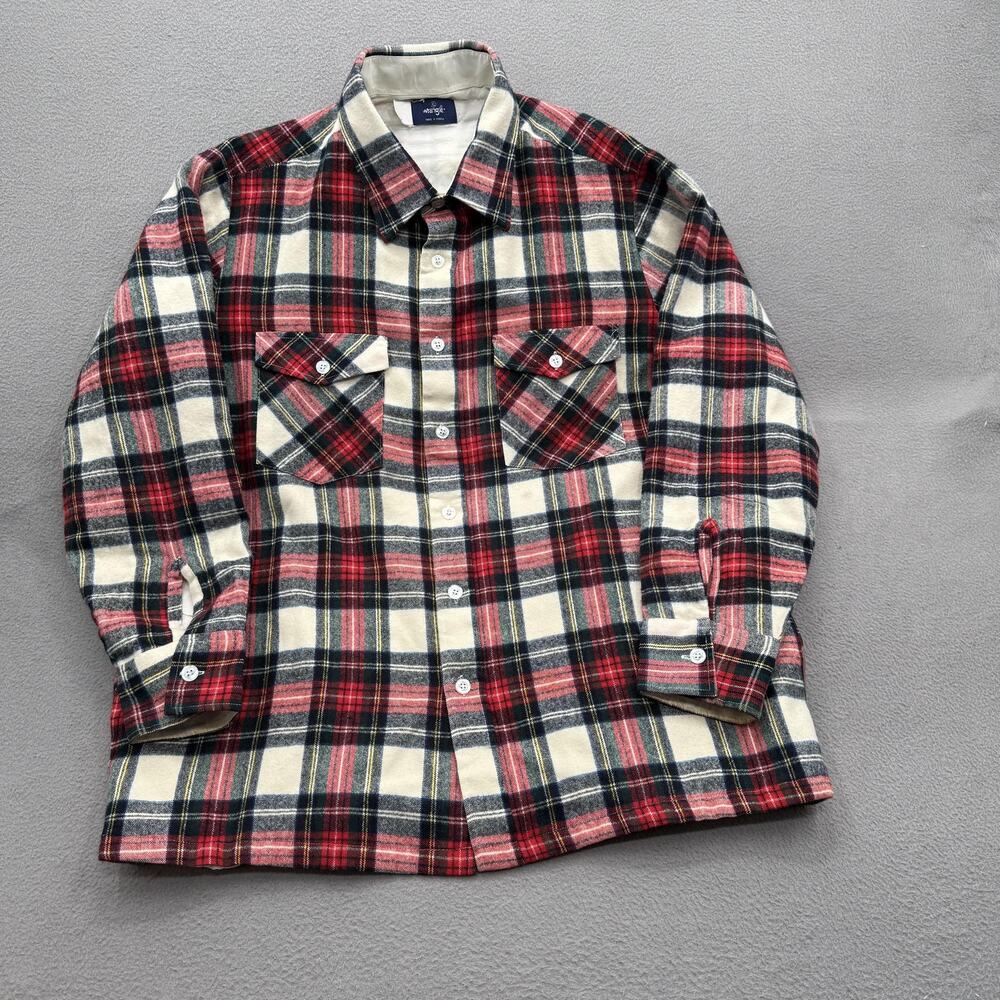 Vintage Wrangler Shirt Jacket Mens XL Red Plaid Quilted Flannel Button Lined